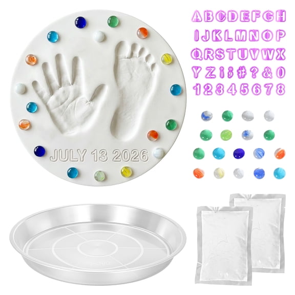 Large DIY Handprint Stepping Stone Kit, 13.8" Garden Craft Set with Number Letter Stamps, Footprint Stepping Stone, Mother's Day Gift