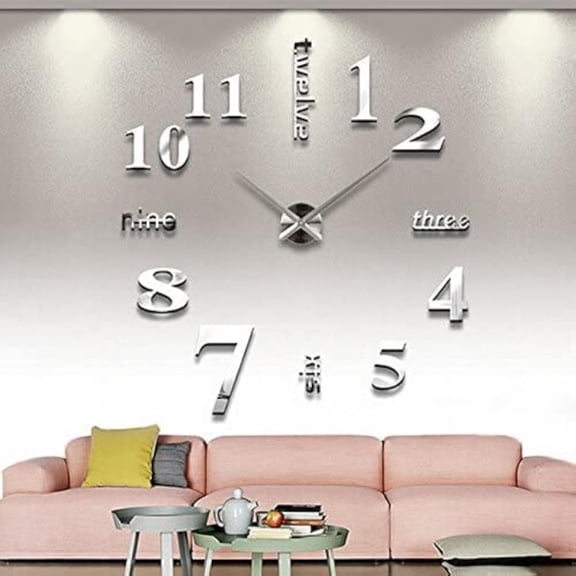 Large DIY Wall Clock Modern 3D Frameless Wall Clock with Mirror Numbers Stickers for Home Office Living Room Bedroom Wall Decoration