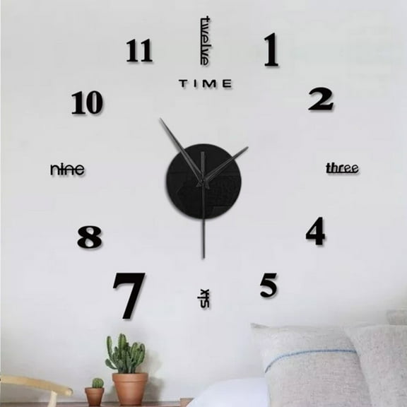 Large DIY Wall Clock Modern 3D Wall Clock with Mirror Numbers Stickers for Living Room Office Decorations Gift, Frameless DIY Wall Mute Clock Mirror Sticker Home Office Decor
