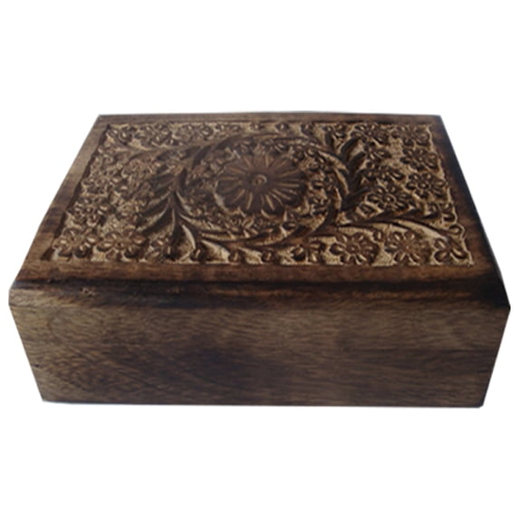 Large Daisy Carved Wooden Jewelry Box