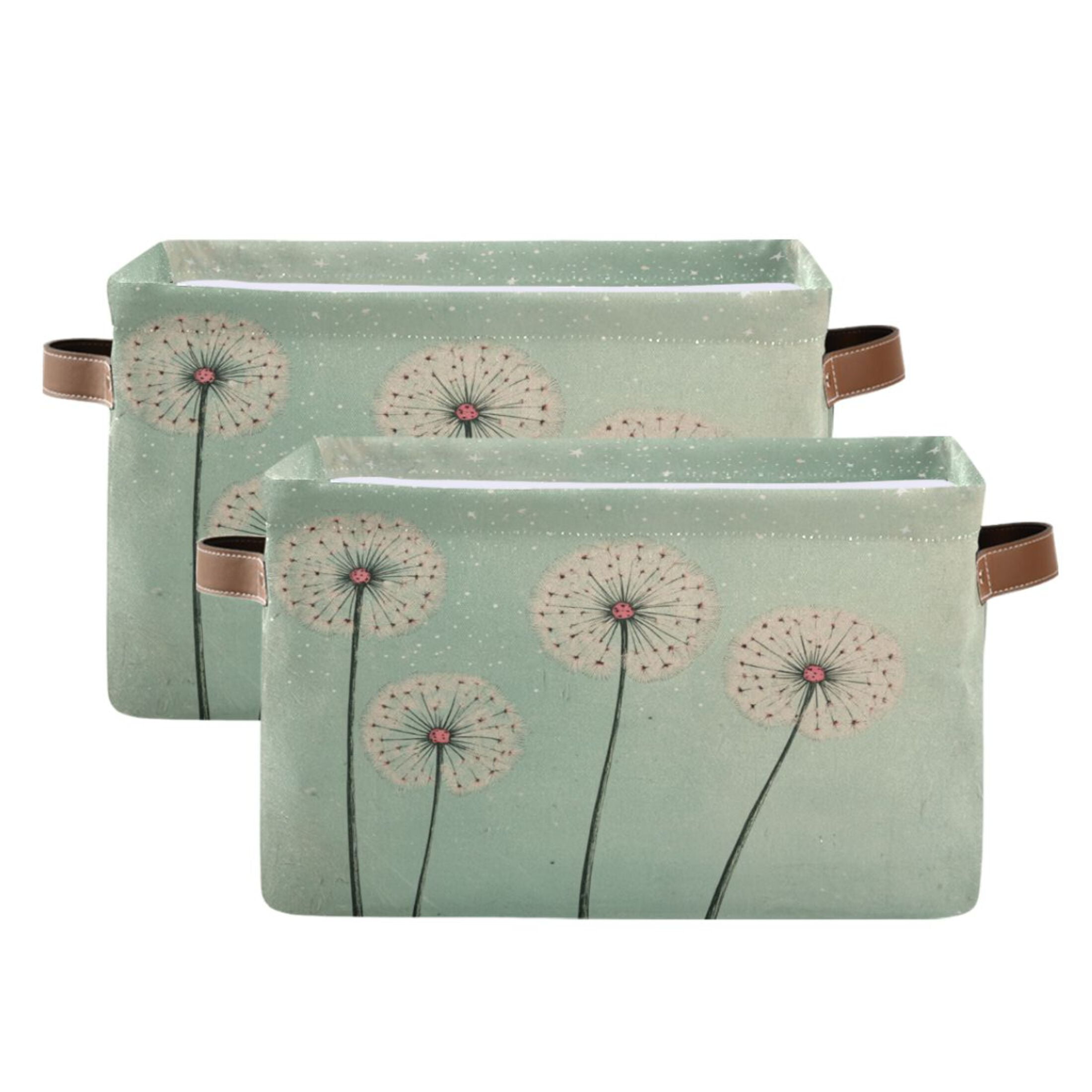 Large Dandelions Foldable Storage Basket,Canvas Fabric Foldable Storage Bins with Handles Open Home Storage Bins Boxes for Toy Book Shelf Closet Baskets