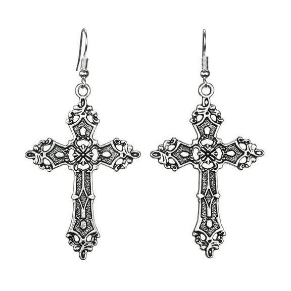 Large Dangle Cross Earrings Vintage Metal Gothic Drop Earring For Women Men Hanging Ear Jewelry