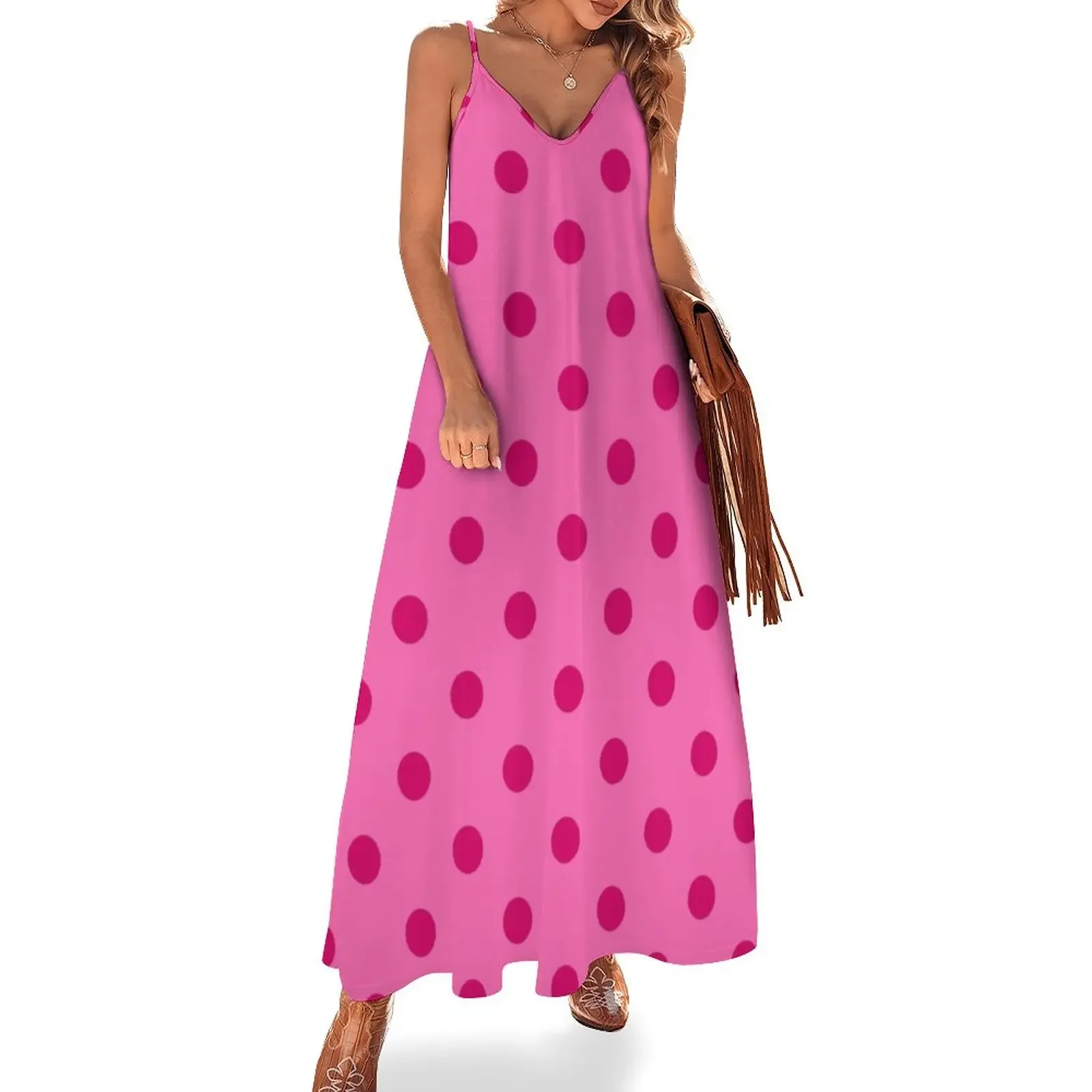 Large Dark Hot Pink Polka Dots on Light Hot Pink Sleeveless Dress dress ...