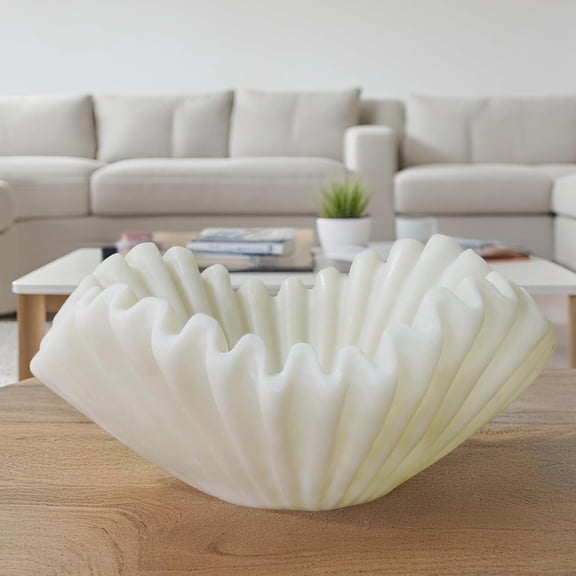Large Decorative Bowl Kitchen Counter - 11" White Coffee Table Key Bowl Dcor Scalloped Ruffle Centerpiece Bowl Elegant Wavy Edge Perfect for Housewarming &Wedding Gift 11*11*4.4 inch
