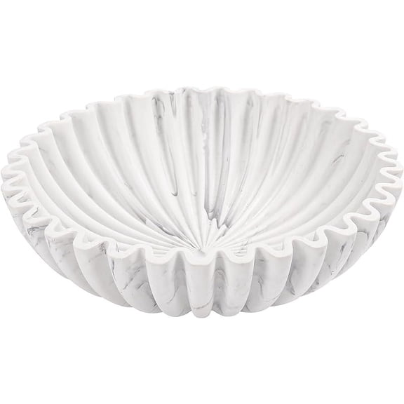 Large Decorative Bowl, Modern Handicraft Bowls for Home Decor, Decorative Fruit Bowl for Kitchen Counter, Ruffle Bowl Decor, Stylish Key Bowl for Entry Table, Marble White