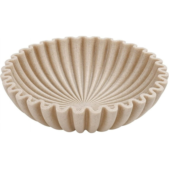 Large Decorative Bowl, Modern Handicraft Bowls for Home Decor, Decorative Fruit Bowl for Kitchen Counter, Ruffle Decor, Stylish Key Bowl for Entry Table, Artificial Stone Beige
