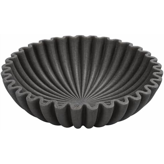 Large Decorative Bowl, Modern Handicraft Bowls for Home Decor, Decorative Fruit Bowl for Kitchen, Ruffle Bowl Decor, Stylish Key bowl for Entry Table, Artificial Stone Black