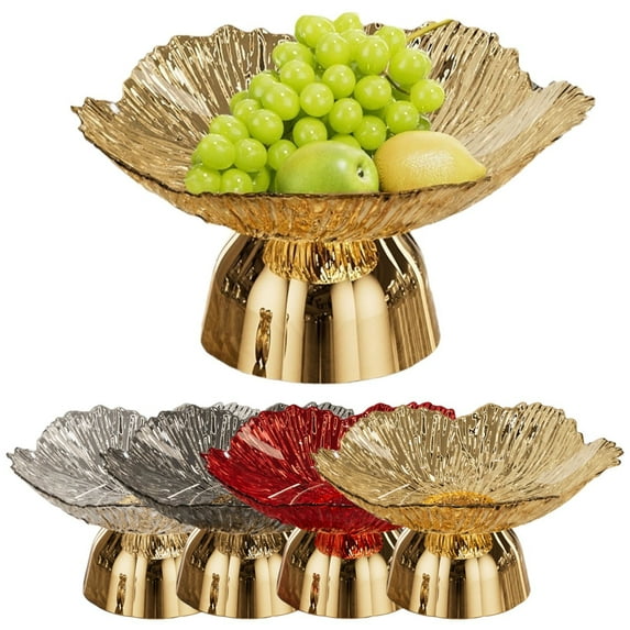 Large Decorative Bowl decor, Scalloped Pedestal Bowls for Modern Home Decor,Ruffle Decor,Stylish Key Bowl for Entry Table,Decorative Fruit Bowl for Kitchen Counter, Golden