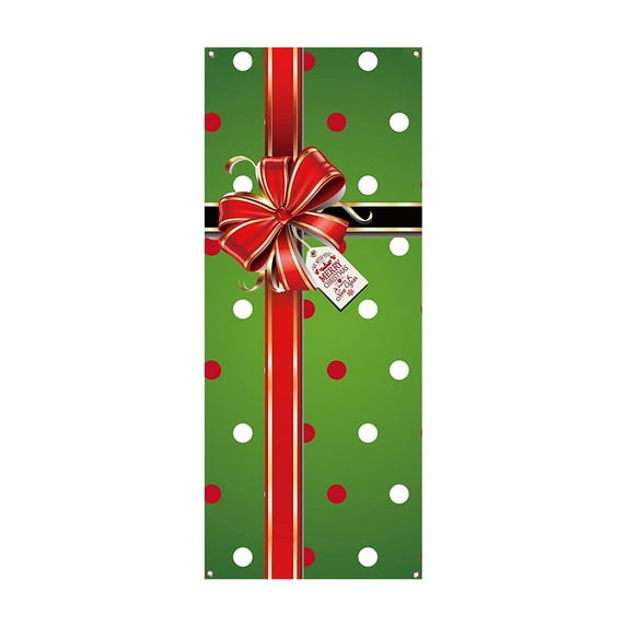 Large Decorative Door Banner for Holiday Parties Gift Wrap Style Photography Decoration Christmas Backdrop for Indoor Outdoor Events(Green Dots)