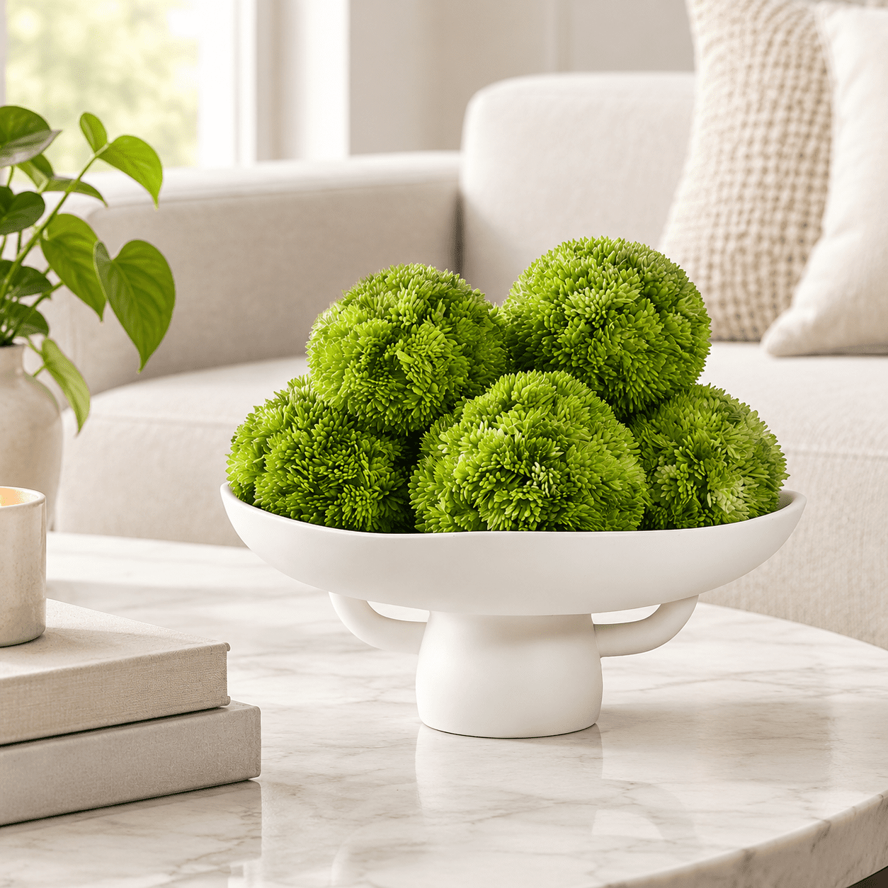 Large Decorative Moss Bowl with 6 Preserved Balls, Ideal for Dining ...