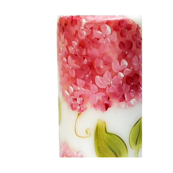 Large Decorative Romantic Hand Painted Hydrangea Flower Pillar Candle with Golden Swirls