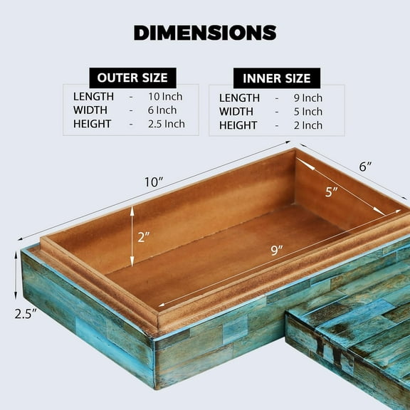 Large Decorative Storage Box with Lid – 10x6x2.5” Coffee Table Organizer, Keepsake- Decorative Boxes for Home Decor, Stylish Decorative Box for Office Decor- Verdigris