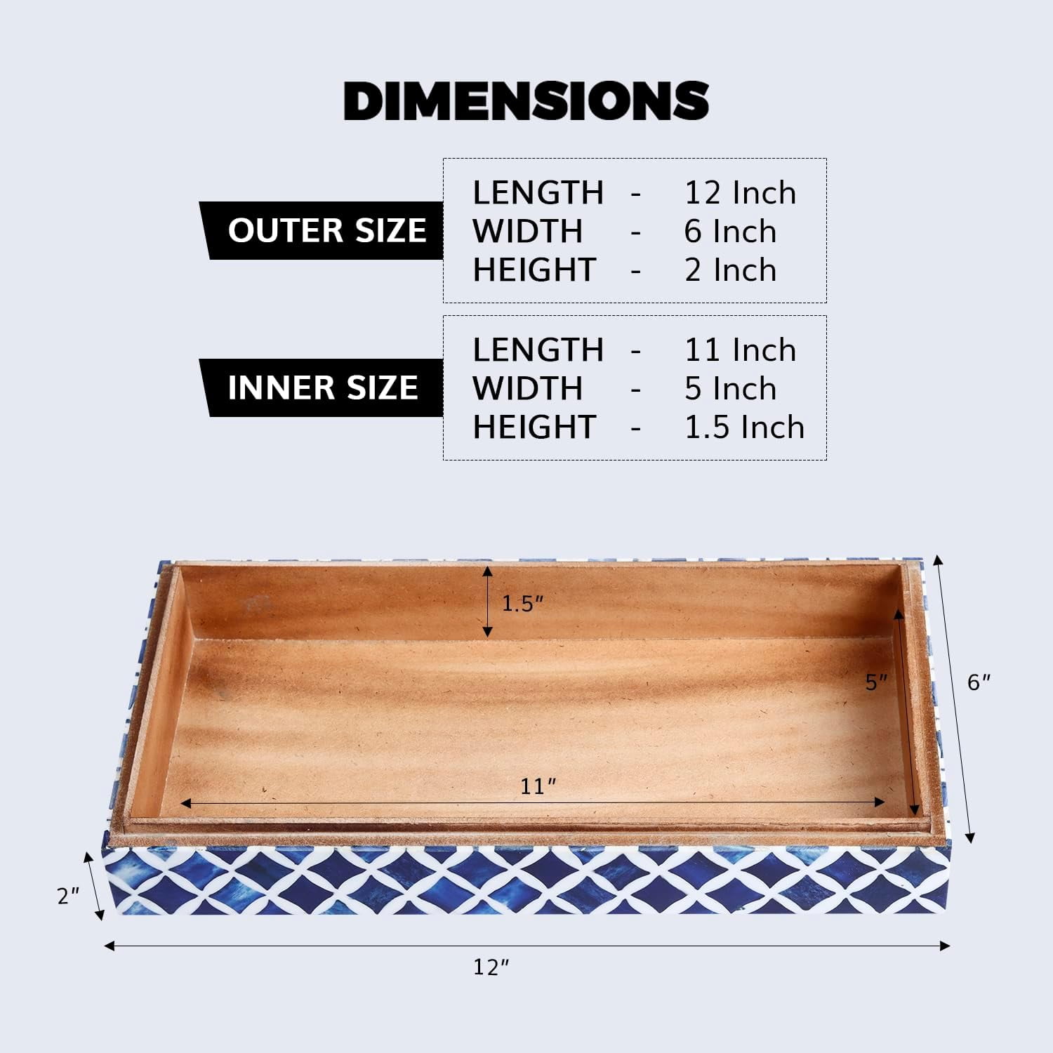 Large Decorative Storage Box with Lid – 12x6x5” Coffee Table Organizer, Keepsake- Decorative Boxes for Home Decor, Stylish Decorative Box for Office Decor- Blue White Star