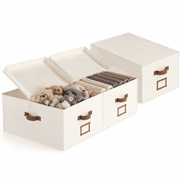 Large Decorative Storage Boxes with Lids, Oatmeal Beige