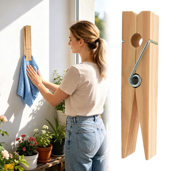 Large Decorative Sturdy Solid Wooden Wall Clothespin Easy Clean 30cm Oversized Clip Multi Purpose for Kitchen Towel Photo Display Home Organization 11.*1.77 Inch