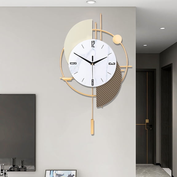 Large Decorative Wall Clock with Pendulum for Living Room, Metal Hands, Orange Accent White Dial, Silent Metal for Living Room, Bedroom, Study, Office