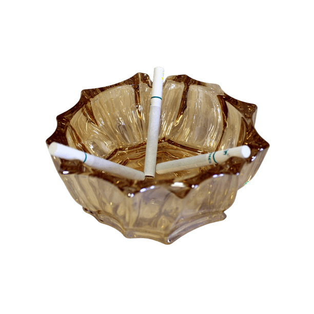 Large Deep Crystal Glass Ashtray 5.75" Round Cut Fancy Design Gift