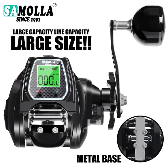 Large Deep Sea Electronic Fishing Reel Baitcasting Saltwater Waterproof 6.4:1 16KG Drag Catfishing Trolling Metal Base