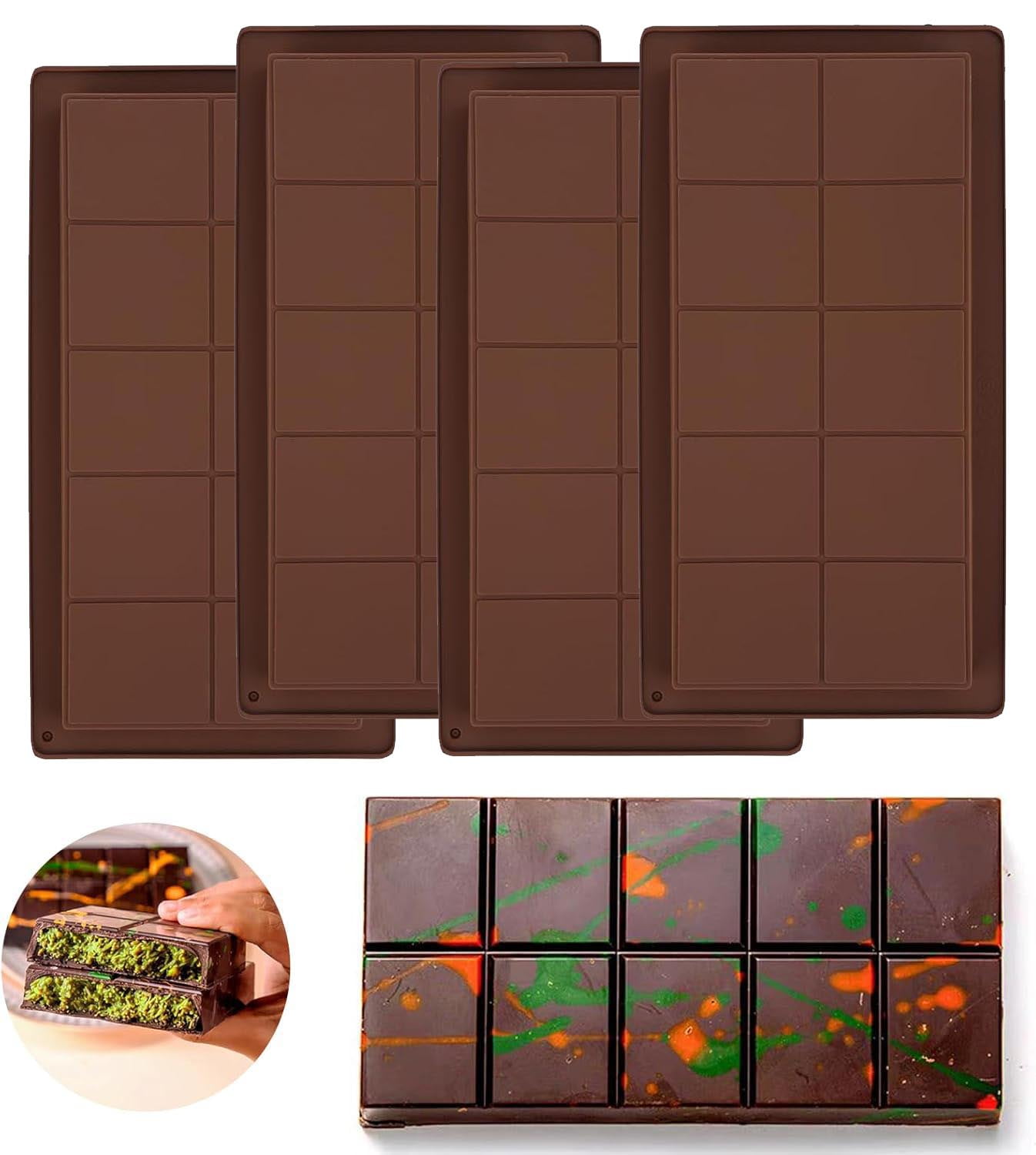 BAKER DEPOT Almond Fudge Jelly Nuts Silicone Chocolate Bar Molds 4pcs 1 Inch Deep for Homemade Snacks