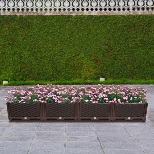 Large Deepened Raised Garden Bed for Outdoor Plants,Greenhouse Planter with Drainage,Garden Boxes for Vegetables&Flowers, Balconies, Decks, Gardens,61.42 * 15.35 * 8.66inch,Deep Brown$$Garden &