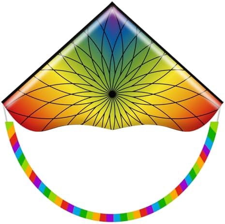 Large Delta Kite for Kids & Adults,Extremely Easy to Fly Kite for Beach Trip,String Line Included,with Colorful Tail,Perfect for Beginners Flower