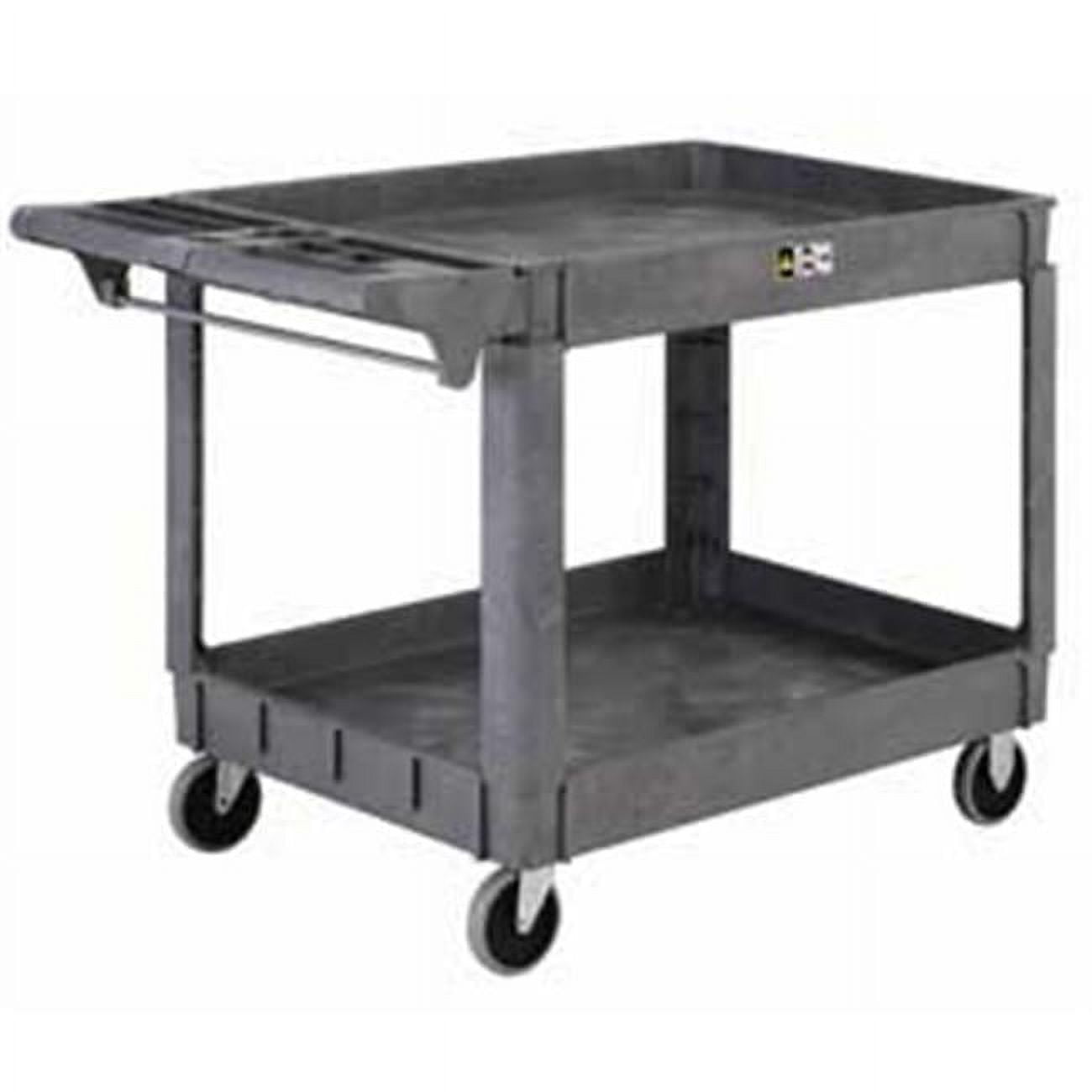 Gray Heavy-Duty 2-Shelf Plastic Utility Cart with Rubber Casters
