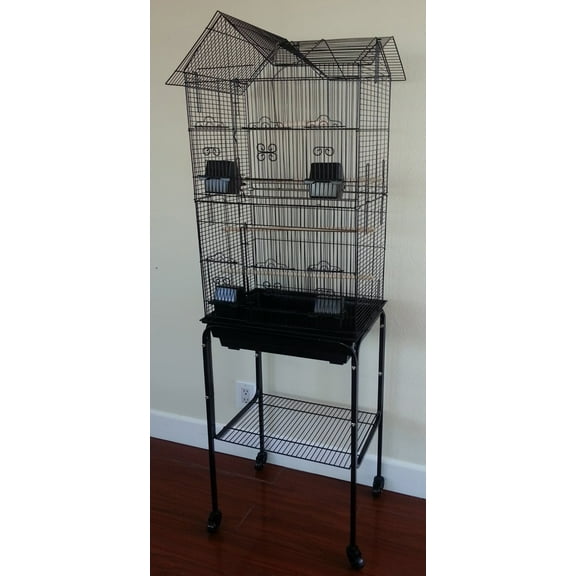 Large Deluxe Bird House Style Flight Cage With Detachable Rolling Stand with Breeding Nest Doors For Aviaries Budgies Canaries Parakeets Cockatiels Lovebirds Finches