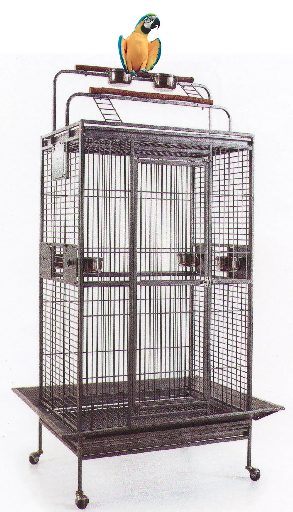 Mcage Large Wrought Iron Parrot Bird Cage, Play Top, Metal Ladders ...