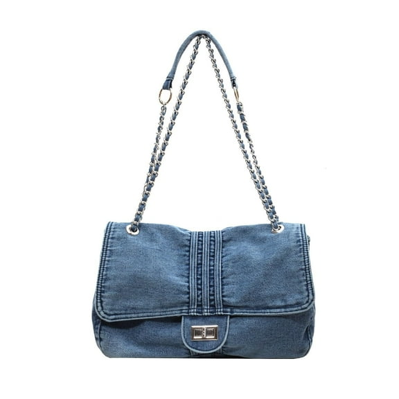 Large Denim Purses for Women Denim Tote Bag Casual Retro Crossbody Lightweight Shoulder Bag Canvas Handbags, Light Blue