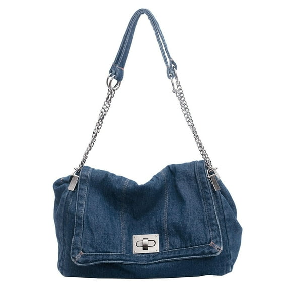 Large Denim Purses for Women Denim Tote Bag Casual Retro Crossbody Lightweight Shoulder Bag Canvas Handbags, Light Blue