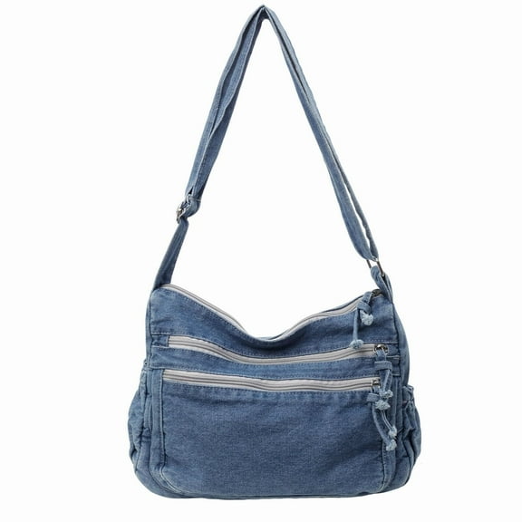 Large Denim Purses for Women Denim Tote Bag Casual Retro Crossbody Lightweight Shoulder Bag Canvas Handbags, Light Blue