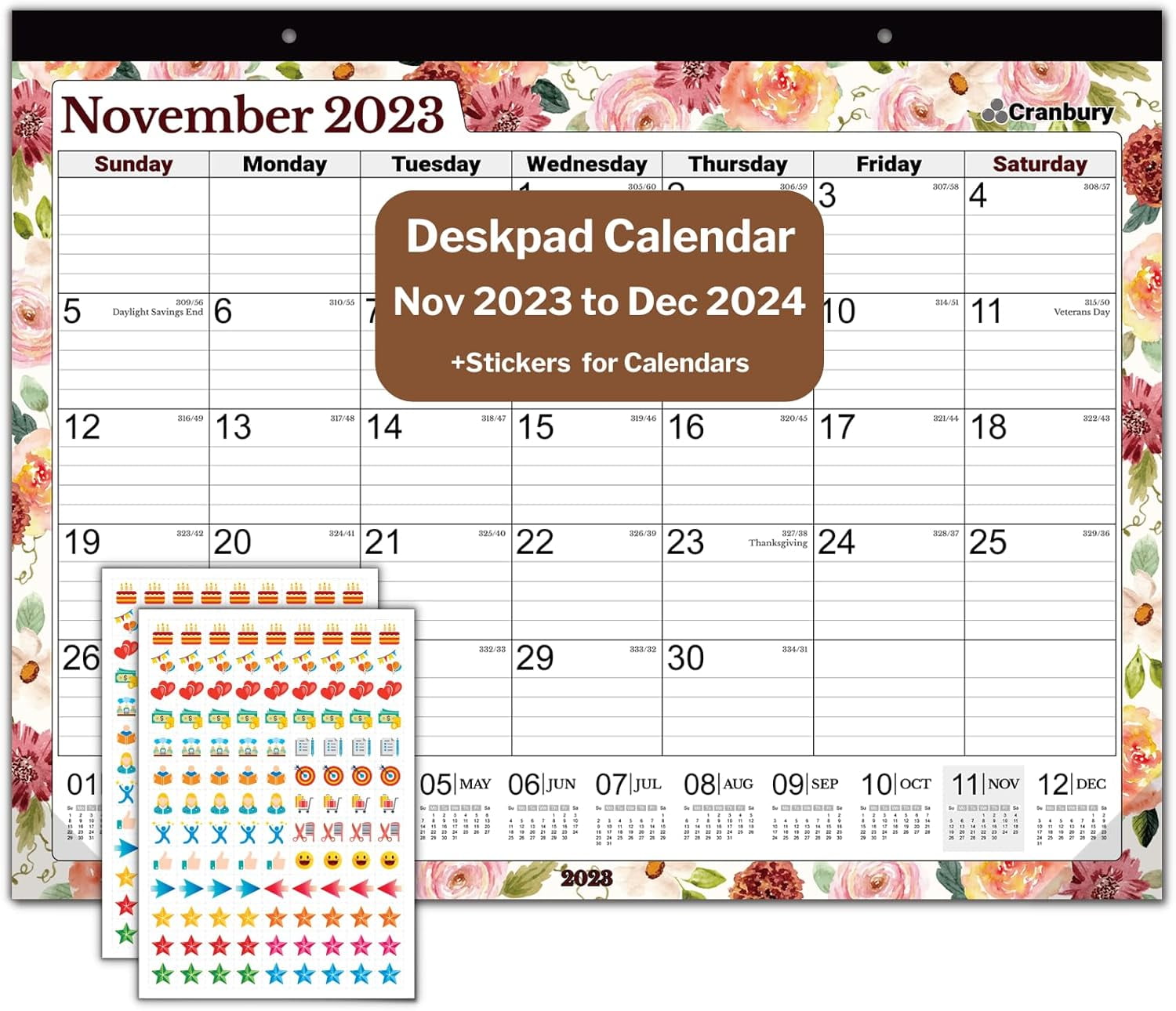 Large Desk Calendar 2024 (Floral) 22X17 Monthly Desktop Calendar, Use