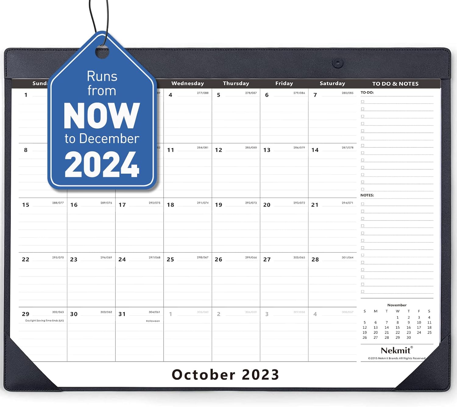 Large Desk Calendar 2025 With PU Faux Leather Desktop Mat, Runs From