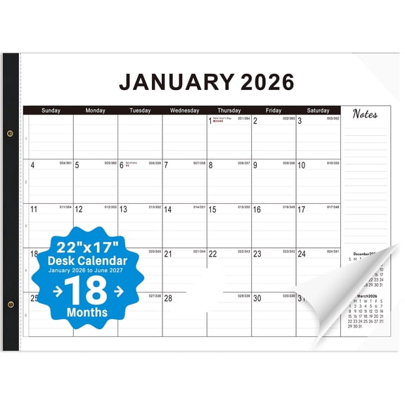 Large Desk Calendar 2026, January 2026 - June 2027, 22" x 17",Large