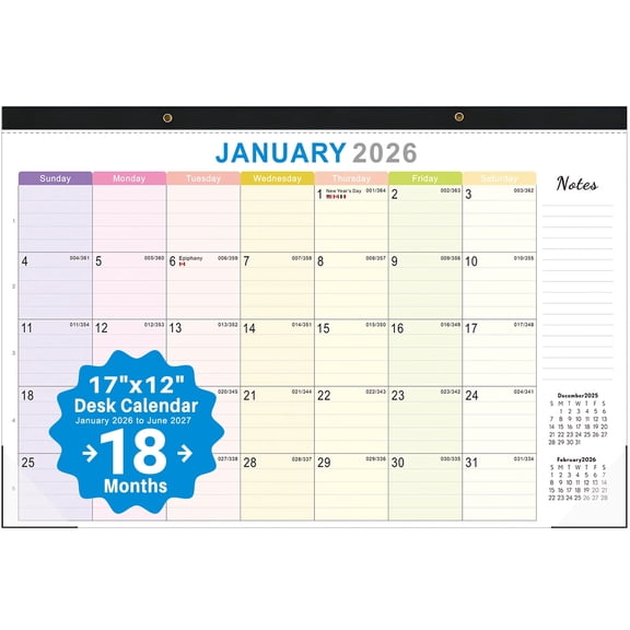 Large Desk Calendar 2026-2027, January 2026 - June 2027, 12" x 17" Desktop Pad,black,Large wall calendar