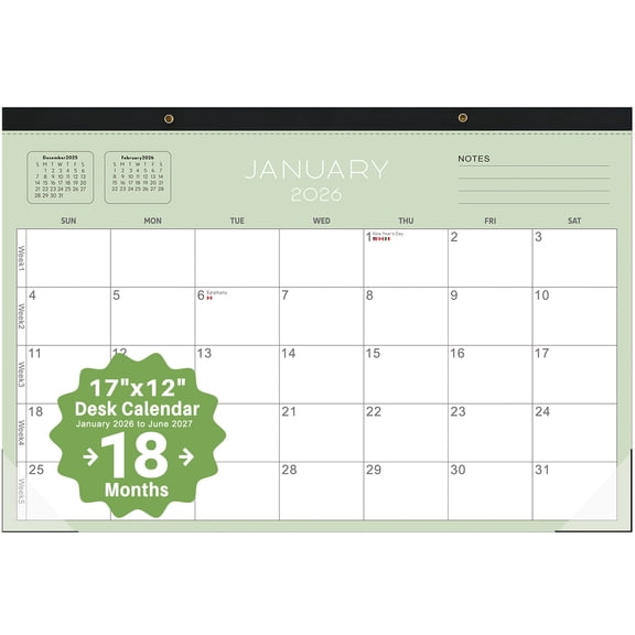 Large Desk Calendar 2026-2027, January 2026 - June 2027, 12" x 17" Desktop Pad,black,Large wall calendar