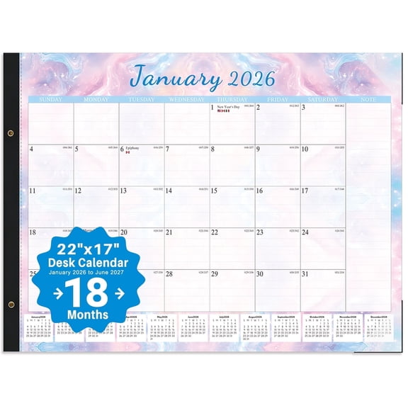 Large Desk Calendar 2026-2027, January 2026 - June 2027, 22" x 17" Desktop Pad,black,Large