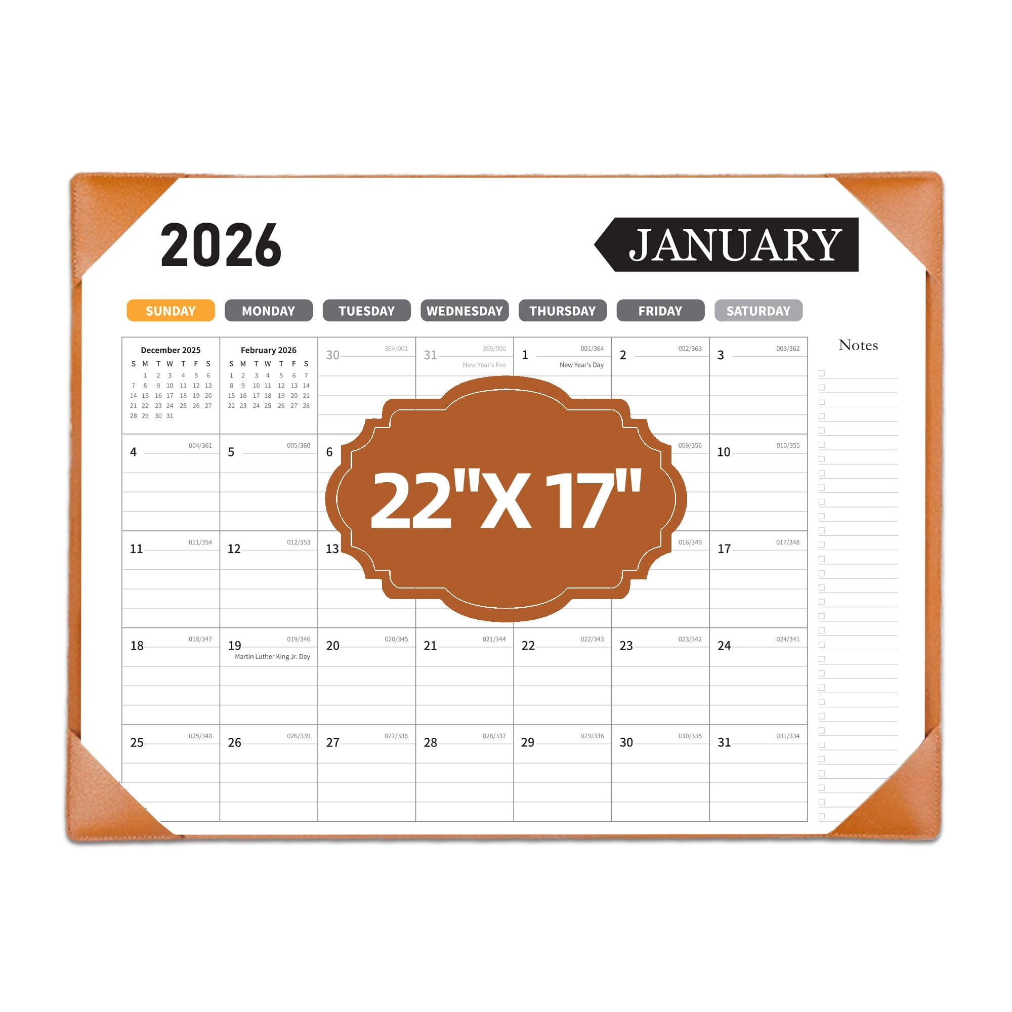 Large Desk Calendar 2026  With Protecting Pad 2026 22x17 Runs From January 2026 To June 2027 18 Months Big Desktop For Family Classroom And Office(brown)