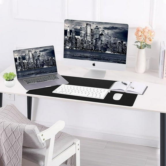 Large Desk Mat 47.2" x 17" Leather Desk Pad Protector with Natural Cork & PU Leather, Non-Slip Office Desk Mat, Large Mouse Pad, Waterproof Desk Blotter pad for Office&Home(Black)