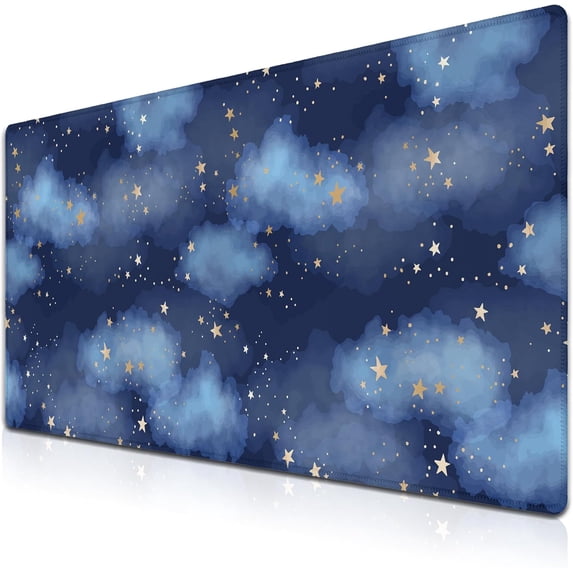 Large Desk Mat Dark Blue, Keyboard Mouse Pads Desktop Mats, Long Gaming Mouse Pad Non-Slip Rubber Base, 35.4 X 15.7 inch for Work/Game/Office/Home Watercolor Night Sky Galaxy Universe Space