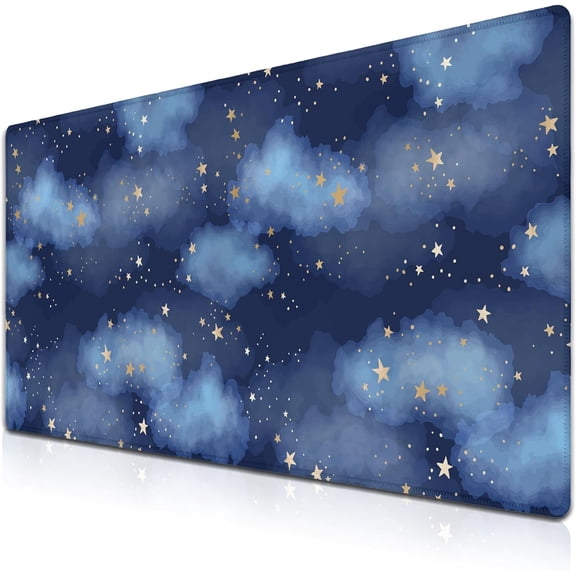 Large Desk Mat Dark Blue, Keyboard Mouse Pads Desktop Mats, Long Gaming Mouse Pad Non-Slip Rubber Base, 35.4 X 15.7 inch for Work/Game/Office/Home Watercolor Night Sky Galaxy Universe Space
