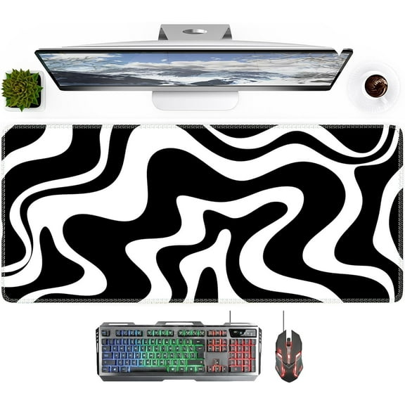 Large Desk Mat, Topographic Mouse Pad for Desk, Computer Desk Pad Matt, Gaming Mousepad with Non-Slip Base, XXL Keyboard Mat for Home Office Laptop Desktop, Abstract Black White