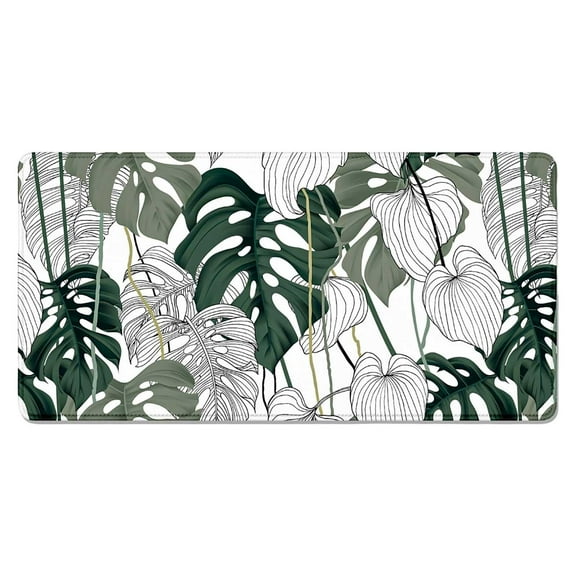 Large Desk Mat with Leaf Print 400x900mm Enhanced Non- Rubber Keyboard Pad for Home Gaming and Study Thick Edge Mat for Laptop
