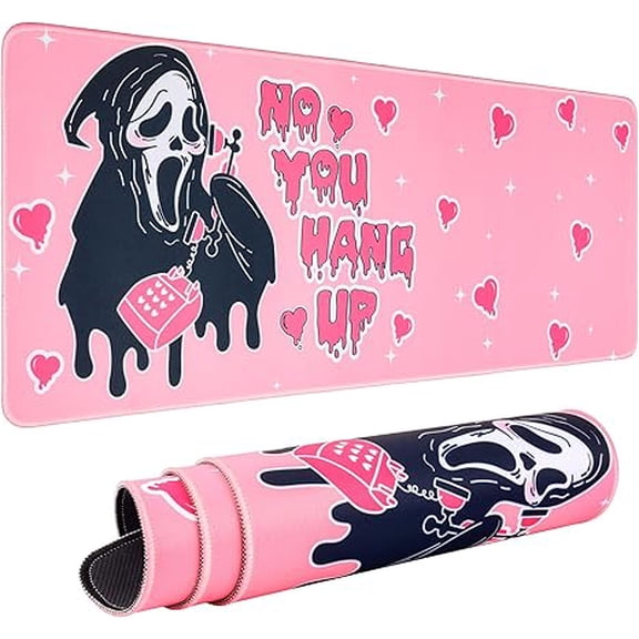 Large Desk Mouse Pad 2.95x1.31ft (80x30cm) - Pink Scream Ghost "No You Hang Up" Non-Slip Mat, Smooth Surface for Gaming, Office, Home Workspaces
