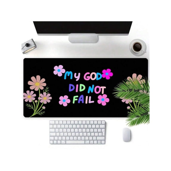 Large Desk Mouse Pad 2.95x1.31ft (90x40cm) - Black Rainbow "My God Did Not Fail" Floral Non-Slip Mat, Smooth Surface for Office, Home, Study Workspaces