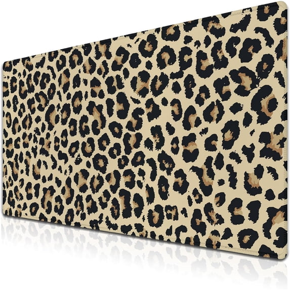 Large Desk Pad Black and Yellow Long Mousepad, Keyboard Mouse Pads Gaming Desk Mats, Full Desk Mouse Pad Non-Slip Rubber Base, 35.4" X 15.7" for Work/Game/Office/Home Leopard Pattern