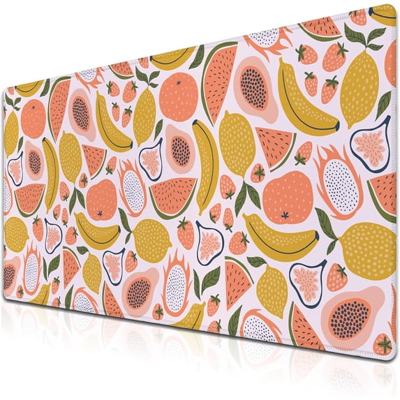 Large Desk Pad, Keyboard Mouse Pad Gaming Desk Mats, Mouse Pad Mat Non-Slip Rubber Base Waterproof with Stitched Edges, 35.4 X 15.7 inch for Work/Game/Office/Home Bright Summer Cartoon Fruits