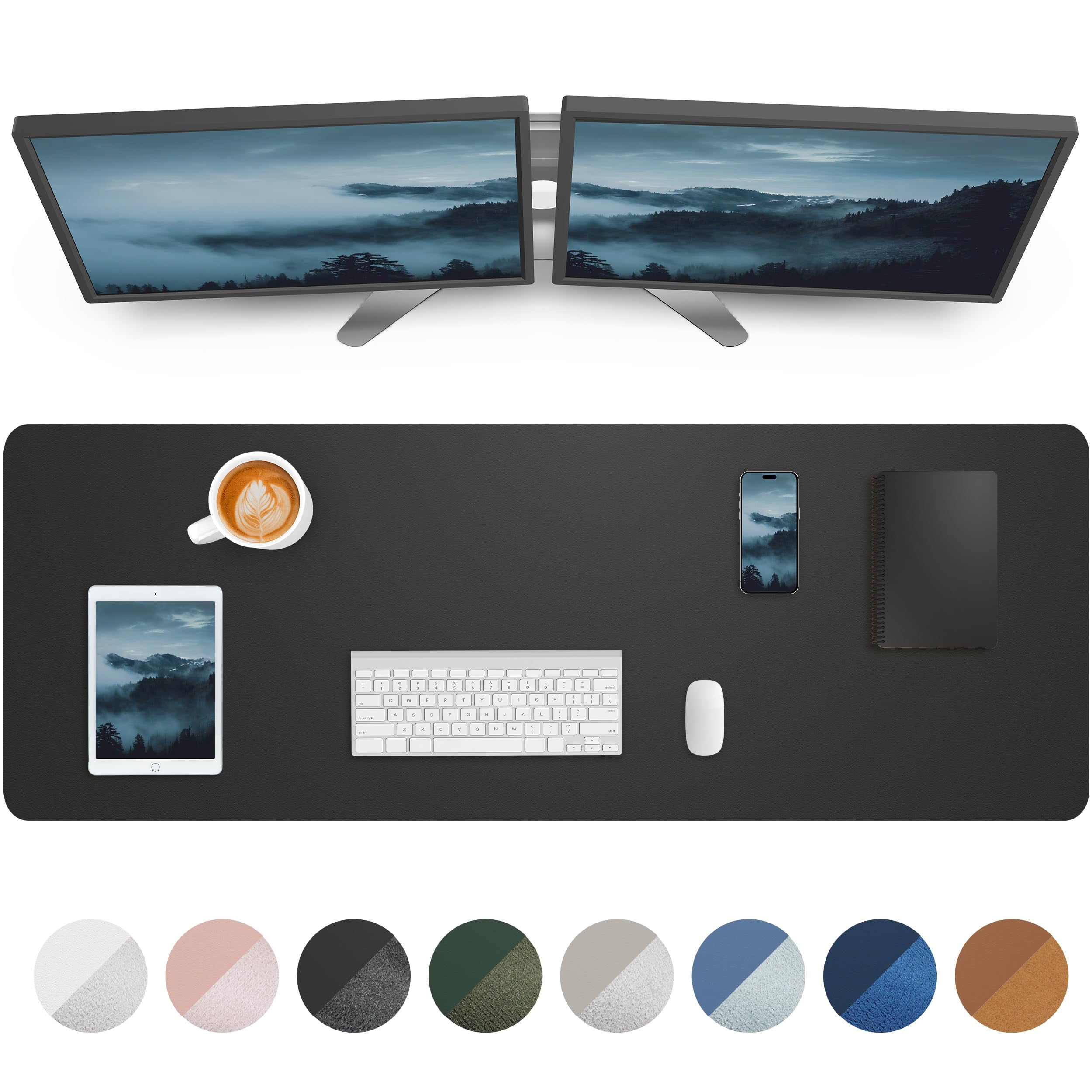 Large Desk Pad Mat Mouse Office  Non-slip Pu Leather Blotter Waterproof For Office/home/decor (black 48" X 17")