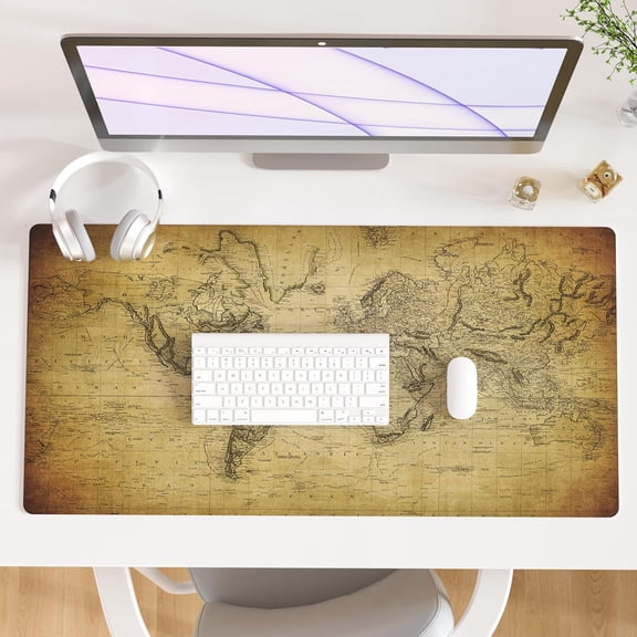 Large Desk Pad, Vintage Mouse Pad Desktop Decor, Waterproof PU Leather Cover Protector, Accessories for Office Home Work Writing Gaming 31.5" x 15.7" - World Map 1814
