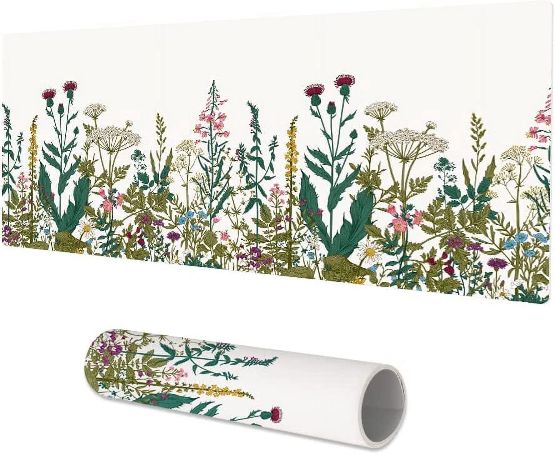 Large Desk Pad, Waterproof PU Leather Computer Desk Mat for Desktop, Wildflowers Weeds Print Cute Gaming Mouse Pad, XXL Full Desk Mousepad Non Slip Writing Pad 31.5" x 15.7" - Colorful Plants